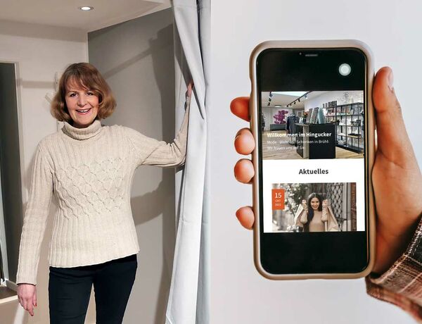 Foto linke Seite: Inhaberin Claudia Wesseler - rechte Seite: eine Hand mit Smartphone, die die neue Website zeigt